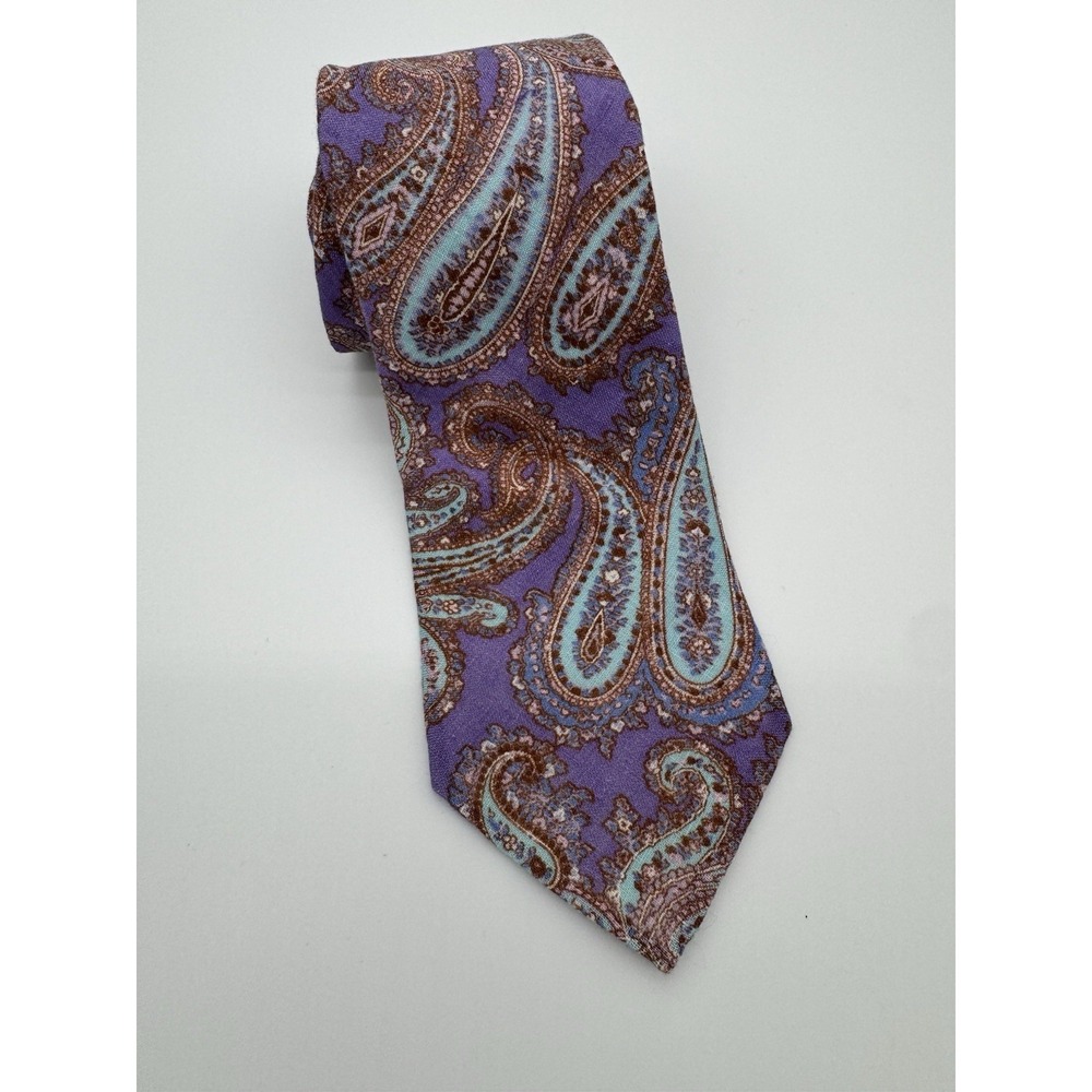 Michele Sartori Tie Italy 100% Linen Purple Paisley Floral Necktie Men's